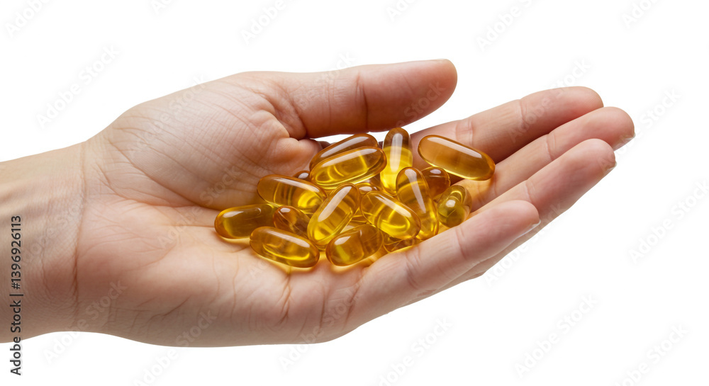 Translucent Omega-3 Capsules in Hand Display Translucent Omega-3 Capsules in Hand Display