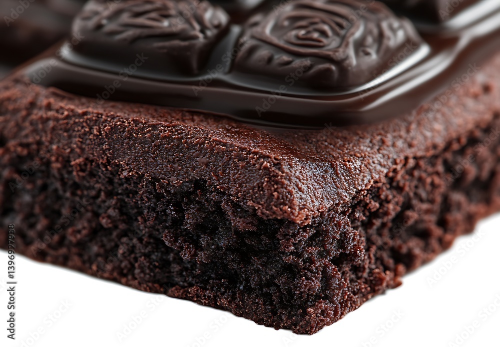 Close Up Rich Dark Chocolate Brownie with Glossy Topping Close Up Rich Dark Chocolate Brownie with Glossy Topping