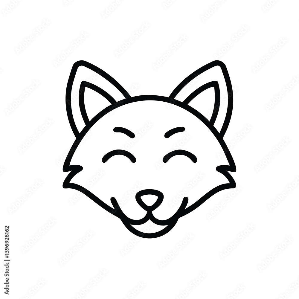 Smiling Fox Face Illustration Outline Vector Graphic Isolated On White Background Smiling Fox Face Illustration Outline Vector Graphic Isolated On White Background