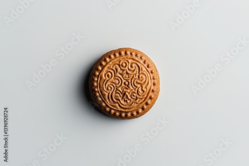 A detailed top down view of a single decorated biscuit