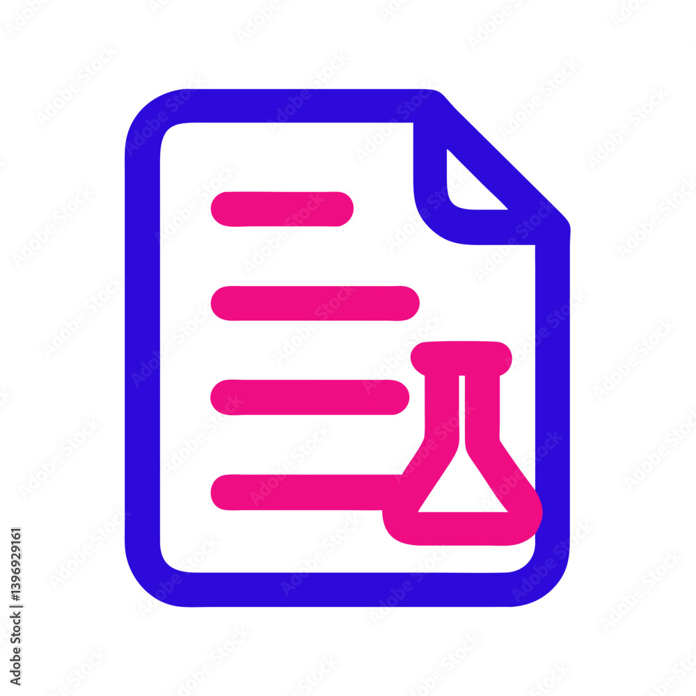 Icon of research paper with lab flask in vibrant colors Icon of research paper with lab flask in vibrant colors