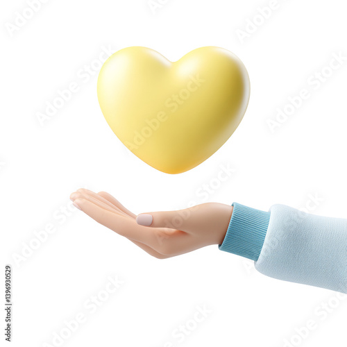 Pastel yellow heart gently floating above a hand photo