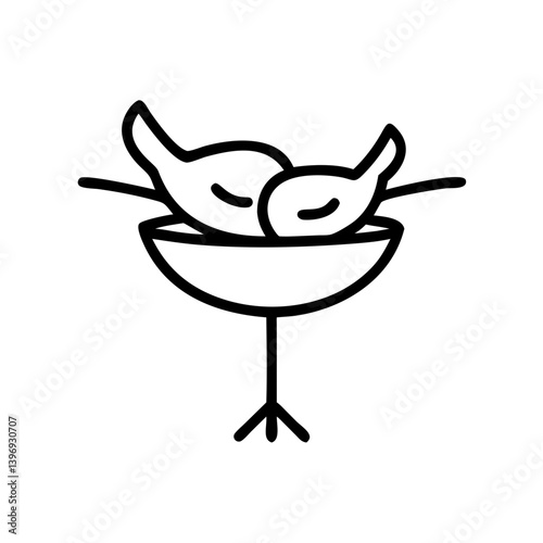 Baby birds sleeping in nest icon in black outline on white background