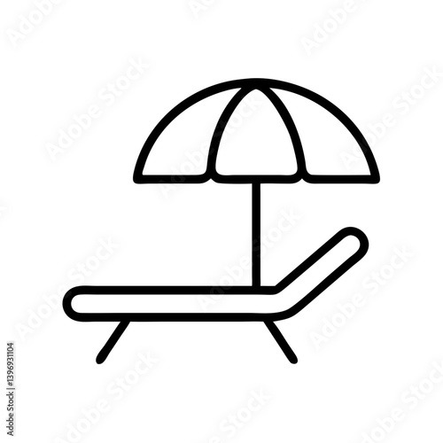 Beach chair with umbrella icon in black outline on white background