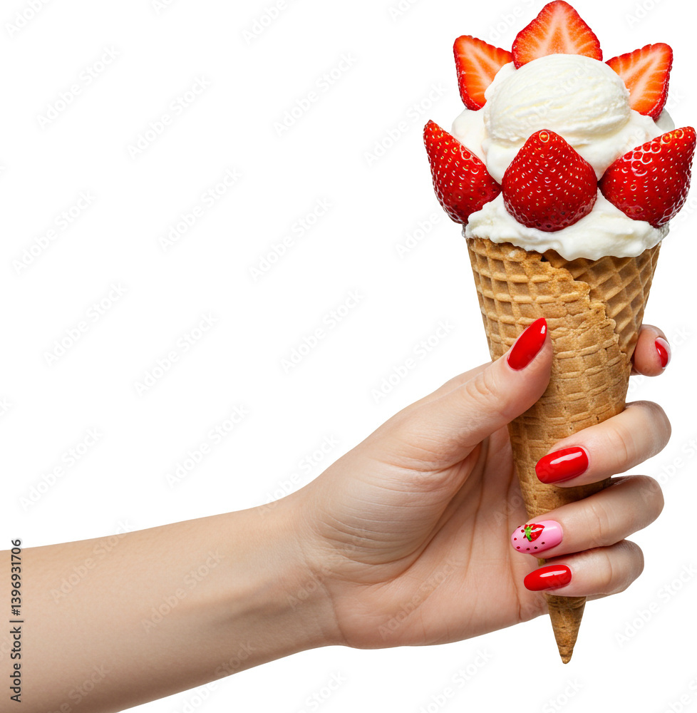 Matching Red strawberry Ice Cream and Red Nail Art on Hand – Minimal Isolated Concept Matching Red strawberry Ice Cream and Red Nail Art on Hand – Minimal Isolated Concept