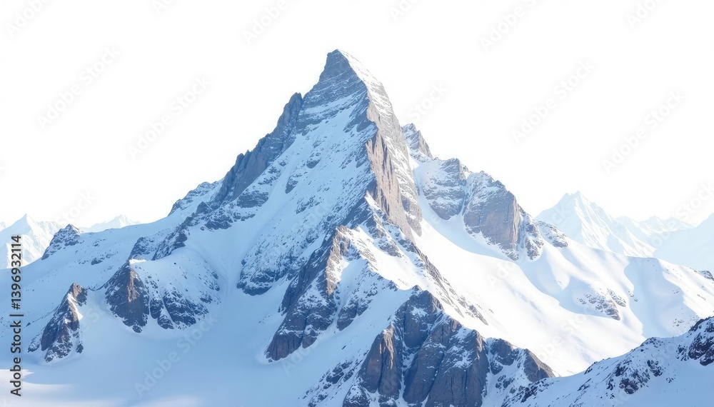Obraz premium Snow-covered mountain peak against stark white sky, natural, scene