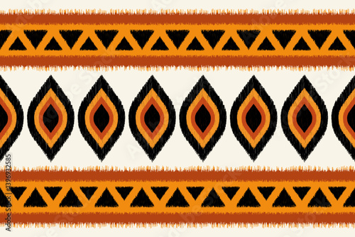 Border ethnic ikat pattern art. folk embroidery, and Mexican style. Aztec geometric ornament print. Design for background, illustration, fabric, clothing, textile, print, batik.