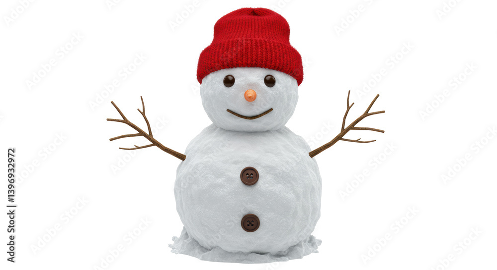 Isolated Snowman with Red Hat Isolated Snowman with Red Hat