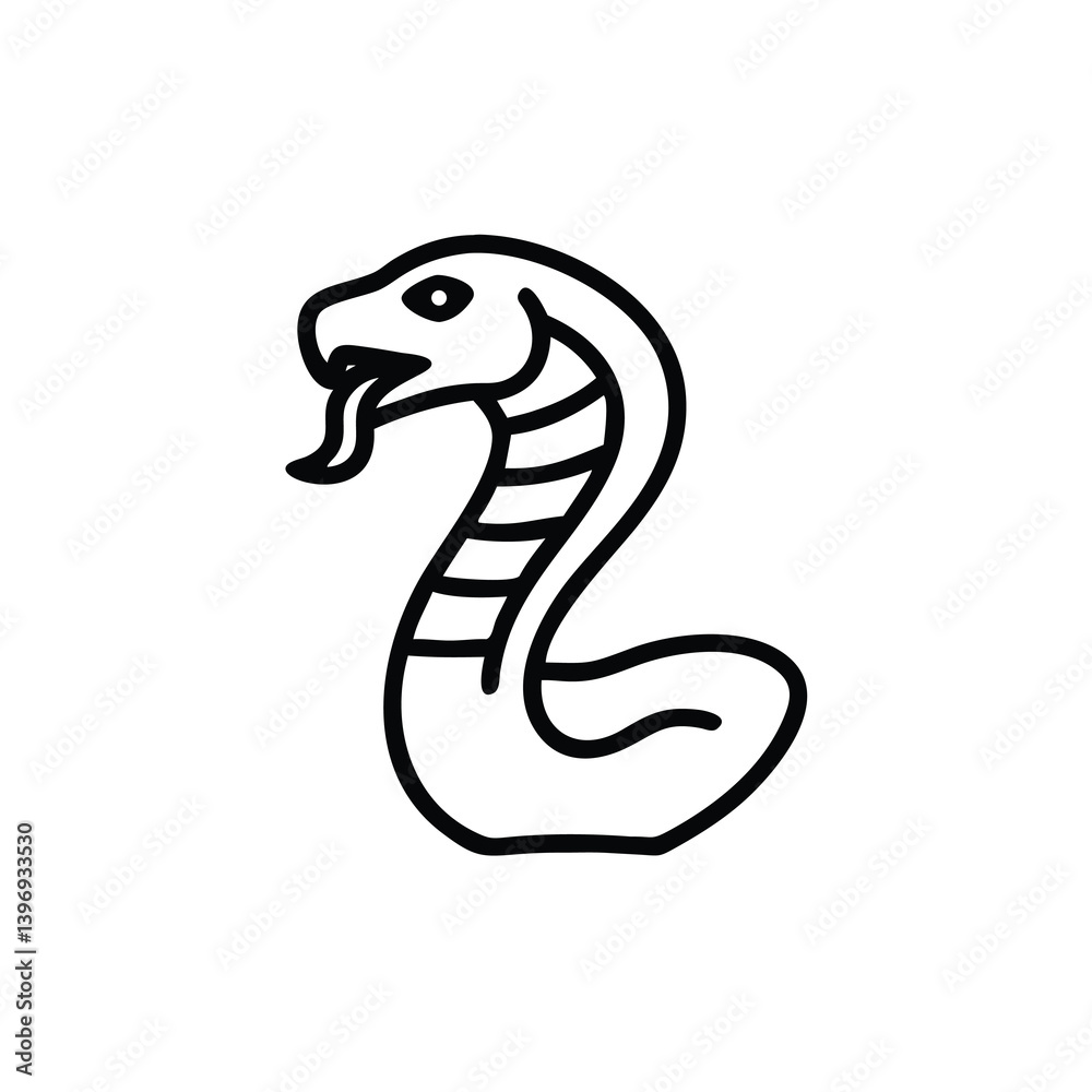 Simple Snake Cobra Illustration Line Art Isolated On White Background Simple Snake Cobra Illustration Line Art Isolated On White Background