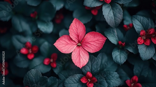 Vibrant pink flowers amidst dark leaves