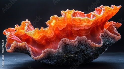 Ornate, vibrant, sculpted, organic form