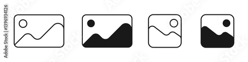 Gallery thumbnail icon set. Image symbol. App, website, or user interface design. Editable line width