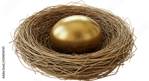 Isolated Golden Egg in Bird Nest