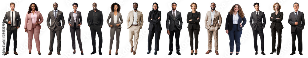 PNG Diverse professionals in suits, element set on transparent background