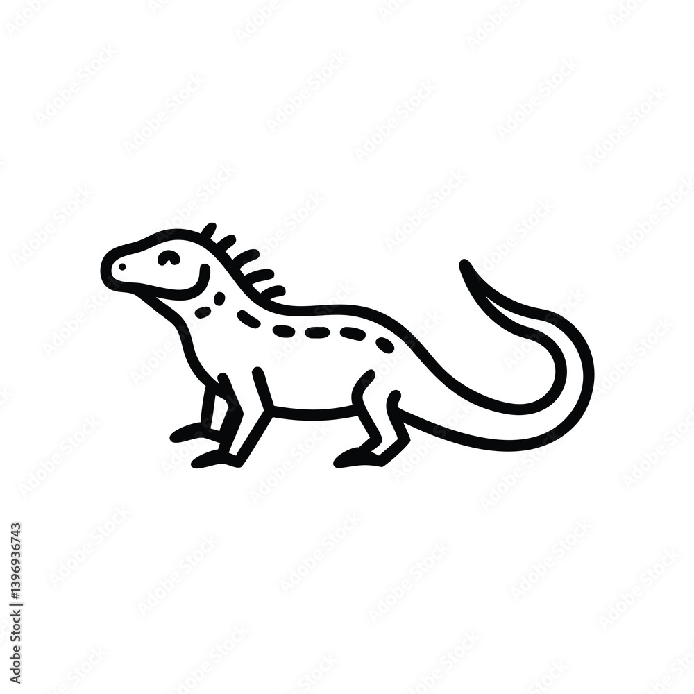 Simple Outline Illustration Of A Komodo Dragon Walking With A Smile Simple Outline Illustration Of A Komodo Dragon Walking With A Smile
