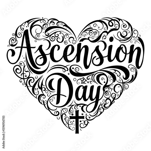 Ornate heart-shaped Ascension Day text