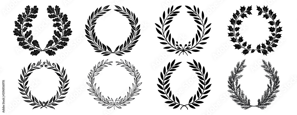 Obraz premium PNG Elegant laurel wreath designs, element set on transparent background