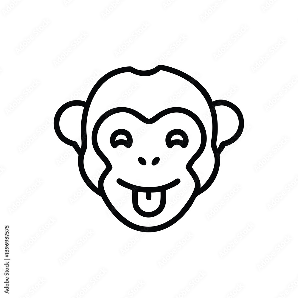 Playful Monkey Face Icon With Tongue Out Illustration Minimalist Line Art Playful Monkey Face Icon With Tongue Out Illustration Minimalist Line Art