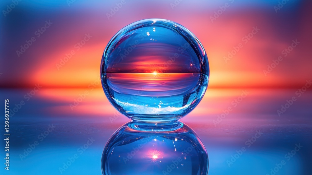 Crystal sphere reflecting vibrant sunset Crystal sphere reflecting vibrant sunset
