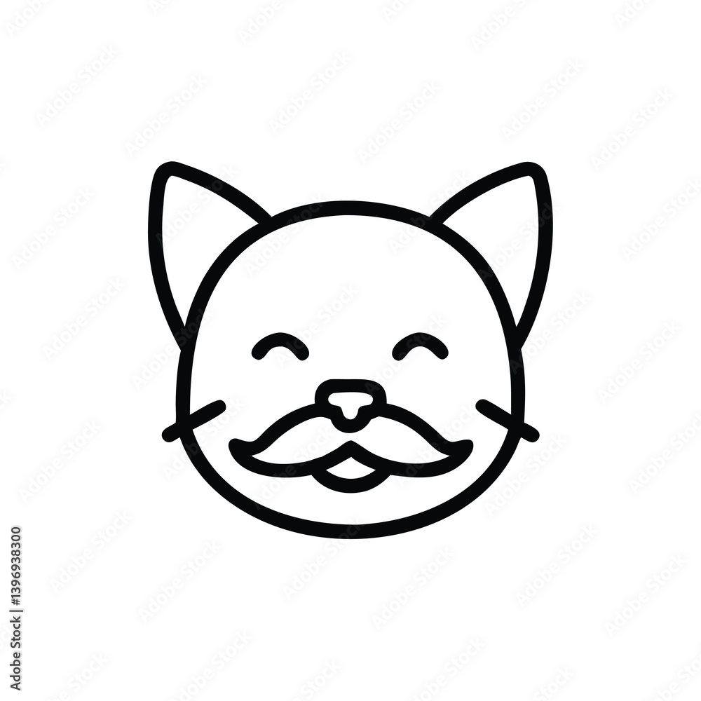 Smiling Cat Head Icon With Moustache Black Line Vector Illustration Smiling Cat Head Icon With Moustache Black Line Vector Illustration