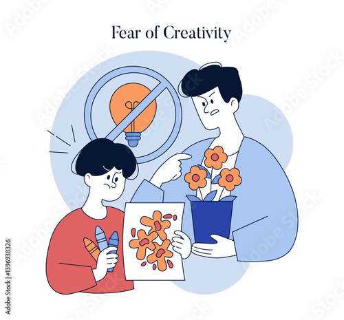 Authoritarian Parenting Style. Flat Vector Illustration