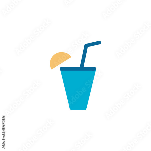 Refreshing Summer Drink Icon Blue Cup, Straw, Orange Slice - Perfect for Summertime Designs, Websites, and Applications