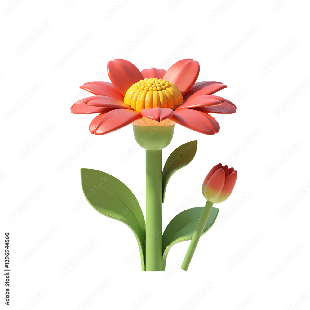 Naklejka premium Chrysanthemum Flower 3D Render Icon Illustration Cute Cartoon Style with Transparent Background