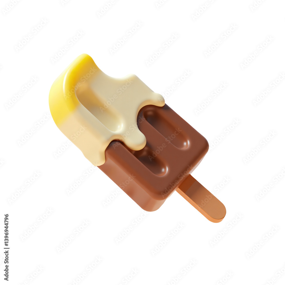 Obraz premium Ice Cream Stick Brown 3D Render Icon with Drips Cute Cartoon Illustration Style