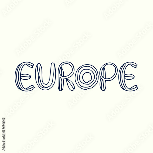 Europe Typography Sticker Vector Template Illustration with Stylish Hand Drawn Lettering for Travel Posters Cultural Design Digital Prints and Tourist Souvenir Graphics
