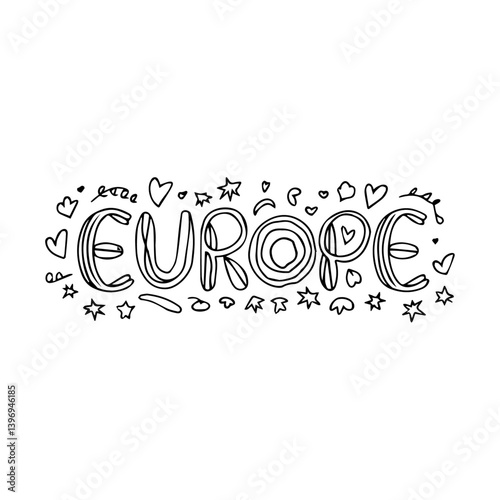 Europe Typography Sticker Vector Template Illustration with Stylish Hand Drawn Lettering for Travel Posters Cultural Design Digital Prints and Tourist Souvenir Graphics