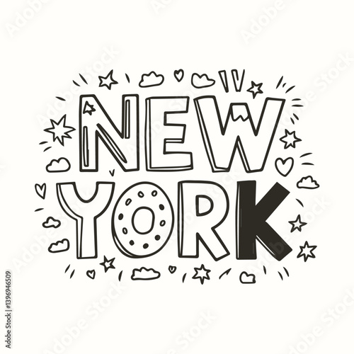 New York Typography Sticker Vector Design – Urban Style NYC Text Illustration for T-Shirt Print, Digital Art, Posters, Labels, and Streetwear-Inspired Branding
