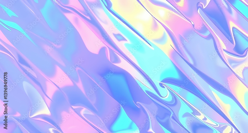 Fototapeta premium Holographic Abstract Texture: Iridescent Background Design. Liquid Metal Pattern, Modern Art Backdrop, Shiny Colorful Surface
