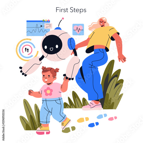AI Co Parent. Flat Vector Illustration