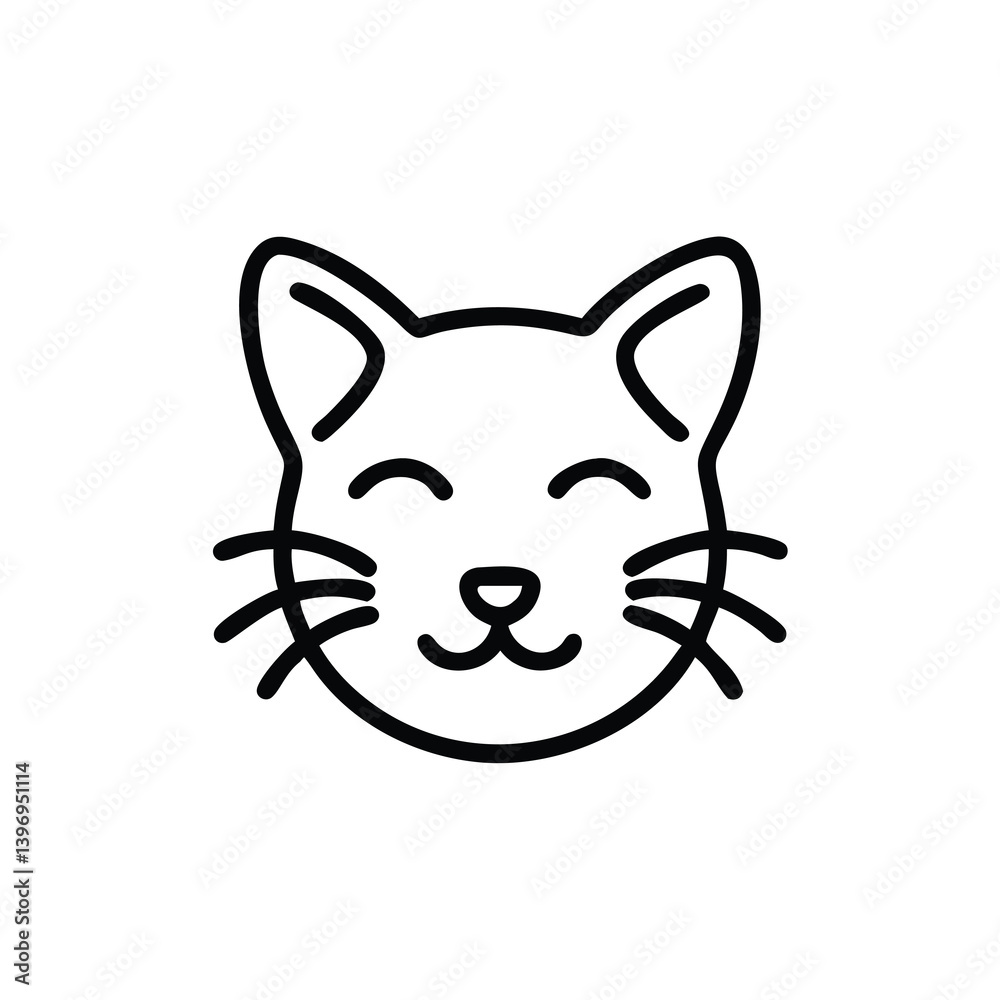 Cute Happy Cat Face Icon Line Art Vector Illustration Design
