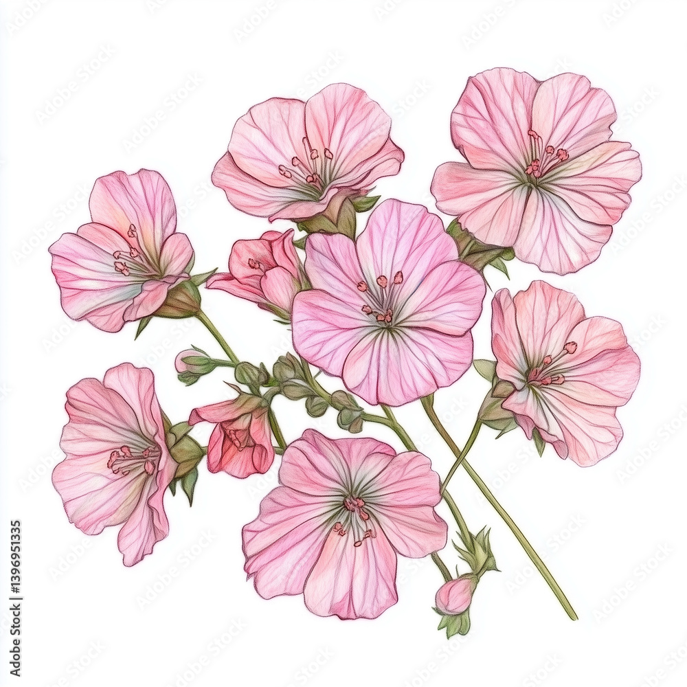 Obraz premium illustration of Bleeding Heart flower, summer flowers, soft watercolor tones, white background, detailed illustration, cartoonish.