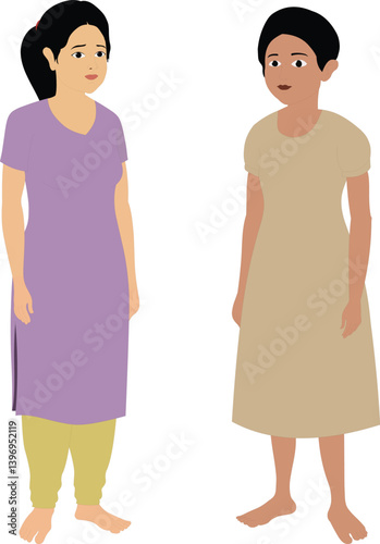 Character set of Indian girls wearing traditional Indian dress isolated on white background. Vector illustration of female characters full body for 2D animation. eps 10.