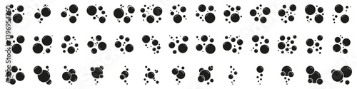 Soap Bubbles Solid Icon. Set Of Soapy Air Bubbles Floating In Different Arrangements Silhouette Symbol. Isolated Vector Illustration