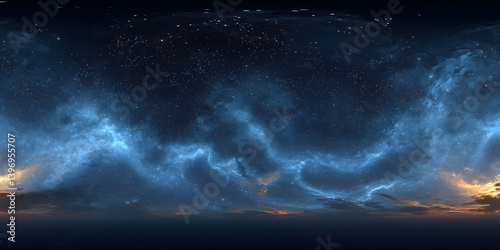 Fototapeta Naklejka Na Ścianę i Meble -  360 degree space nebula panorama, equirectangular projection, environment map. HDRI spherical panorama. Space background with nebula and stars