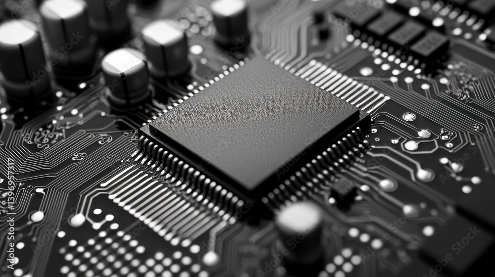 Close-up circuit board with processor Close-up circuit board with processor