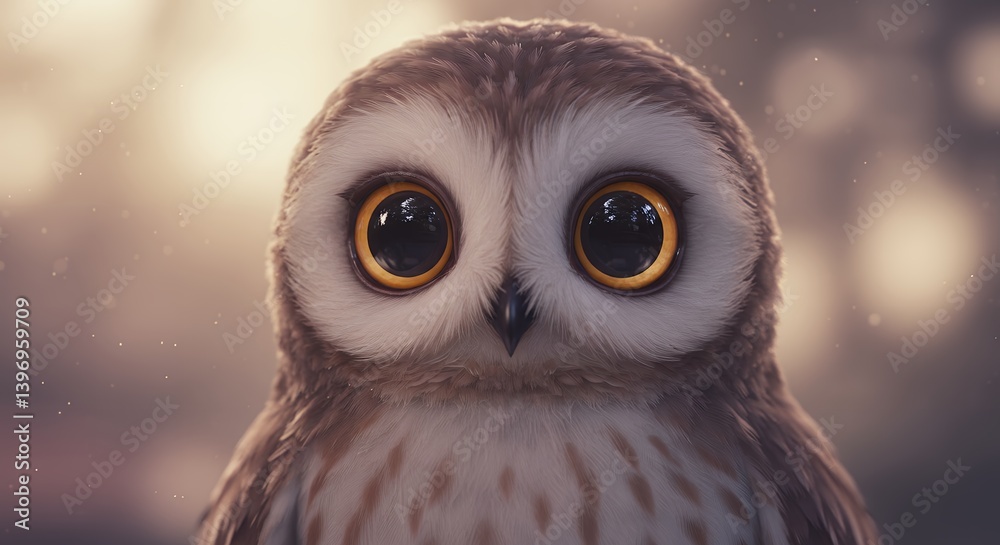 Obraz premium Cute Cartoon Owl with Big Eyes on Pastel Background