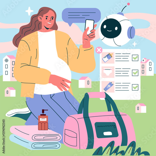 AI Pregnancy Counselor. Flat Vector Illustration