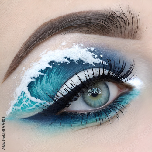 close up of female eye with colorful makeup