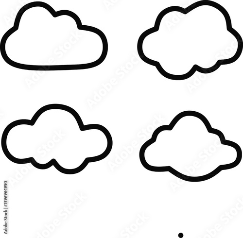 Cloud outline vector icon set on white background,set cloud line drawing vector,set cloud oneline design illustration 
