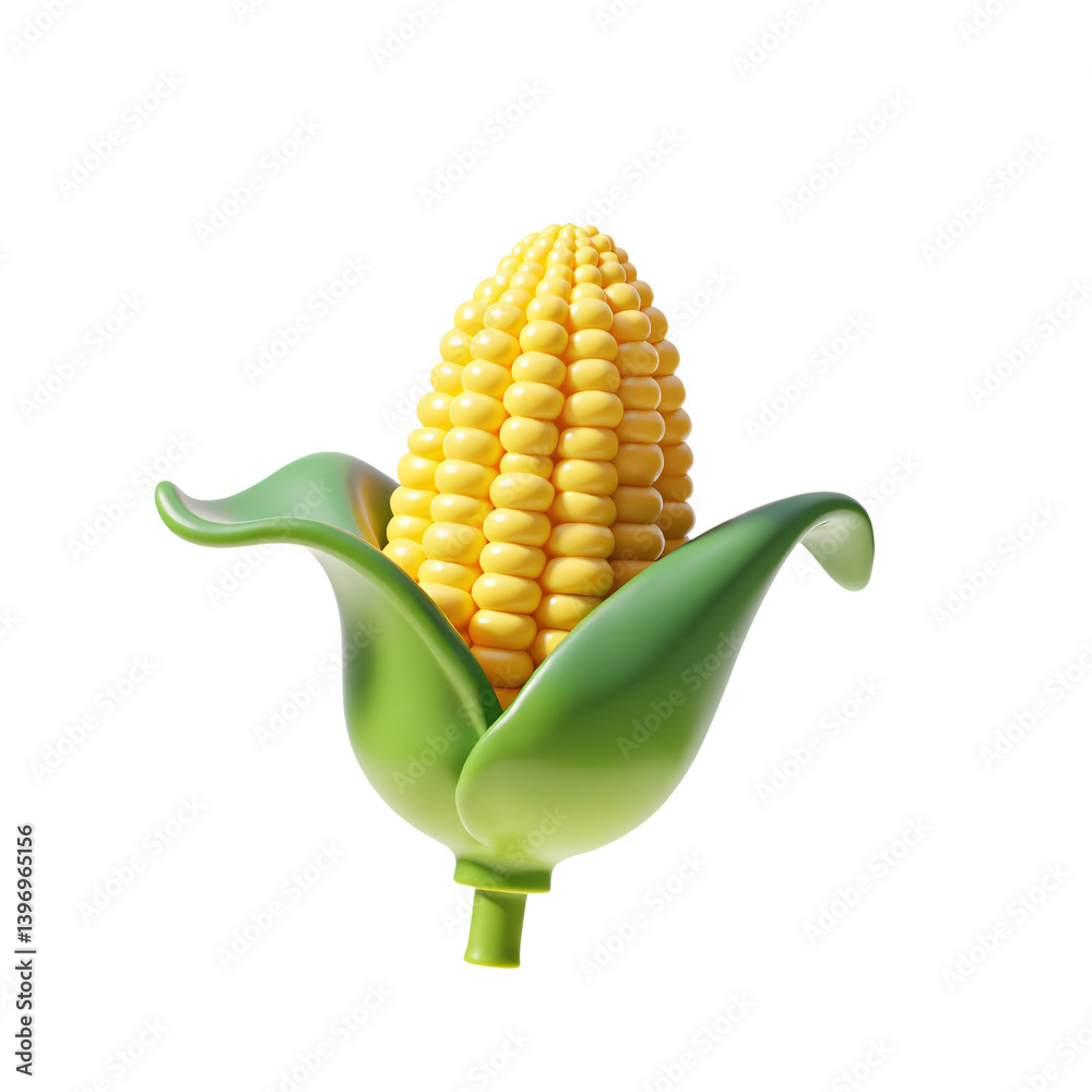 Obraz premium Fresh Corn with Husk 3D Render Icon Illustration with Cute Cartoon Style and Transparent Background