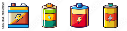 Collection of Various Battery Types Power Sources Energy Cells