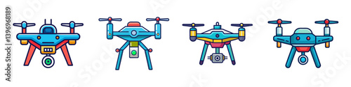 Collection of Four Different Types of Drones with Various Designs and Features