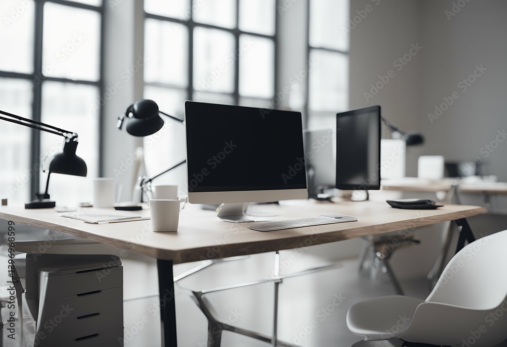 office modern wall empty computers white desk open business indoor loft architecture workplace design monitor glasses interior light table room mock work rendering three-dimensional up comfortable office modern wall empty computers white desk open business indoor loft architecture workplace design monitor glasses interior light table room mock work rendering three-dimensional up comfortable