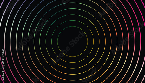 Spreading circles on dark background. colorful expanding circles from center. circle ring modern background. glowing geometric lines