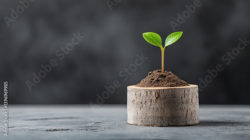 Tiny sprout in a wooden planter
