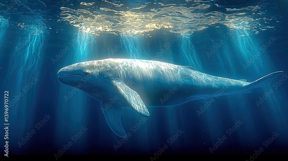 Fototapeta premium Serene Underwater Scene Featuring a Majestic Selkie and Deep Ocean
